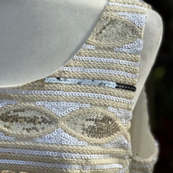 ADORE Women's Sleeveless Ivory/Gold/Silver Sequins Dress Size XL - Picture 6 of 12